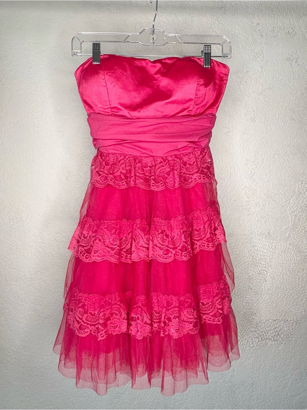 Ark & Co Hot Pink Strapless Lace Tiered Party Dress